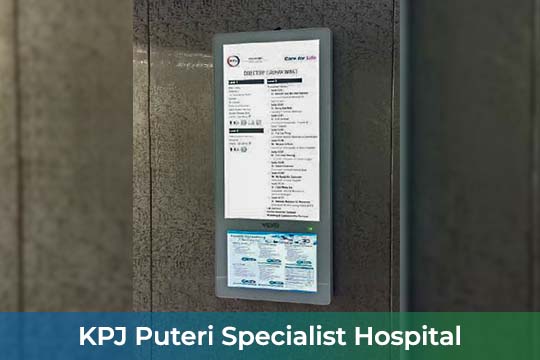 VEXO Dual Screen Lift Signage at KPJ Puteri Specialist Hospital